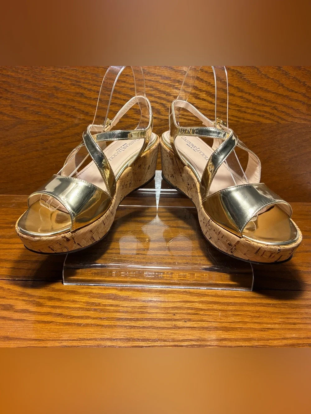 Gastone Lucioli ITALY MADE Metallic Gold Cork Platform Wedge Sandals EU40 US 9.5